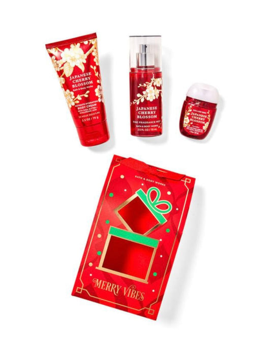 MINI SET DE REGALO JAPANESE CHERRY BLOSSOM 75ML (SPLASH, CREMA PARA EL CUERPO Y GEL ANTIBACTERIAL) BATH & BODY WORKS